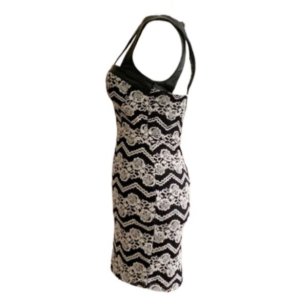 Material Girl Dress Brooklyn Caviar Black Faux Leather Lace Cut Out Mini Small - Picture 4 of 13